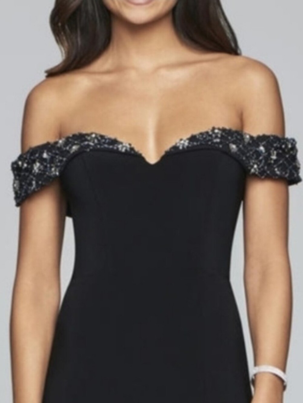 Faviana Dress Glamour Off Shoulder Sweetheat Neckline Maxi Black Size 8 - Picture 5 of 16